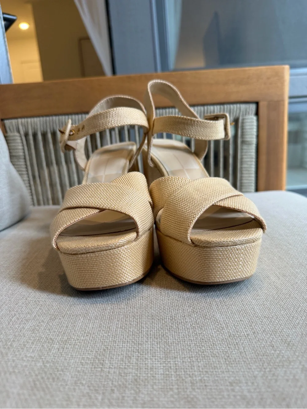 Dolce Vita Beige Platform Block Heel Sandals with Ankle Strap